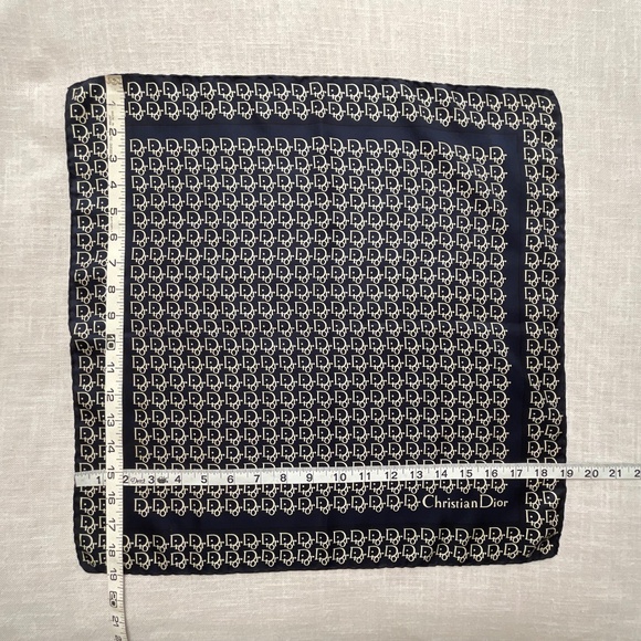 Christian Dior Silk Trotter Monogram Navy White Logo Scarf 19”x19”Made in Italy - Picture 4 of 9